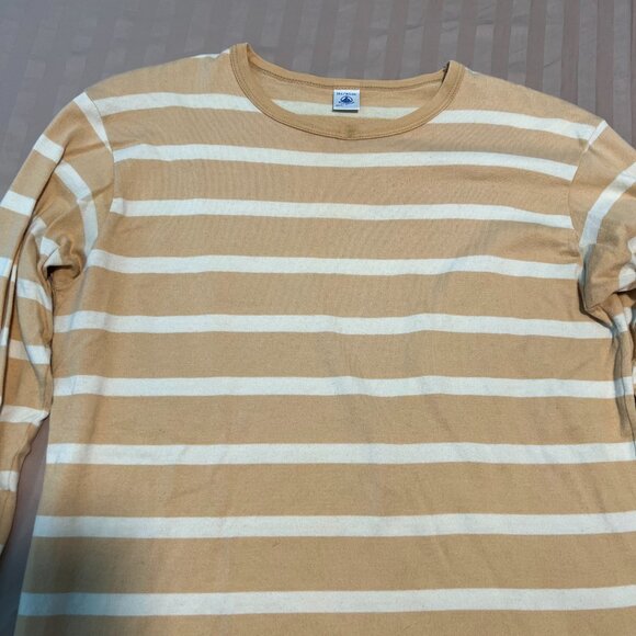 Vintage Petit Bateau Beige with White Stripes Long Sleeve Shirt Made in France - Picture 2 of 12